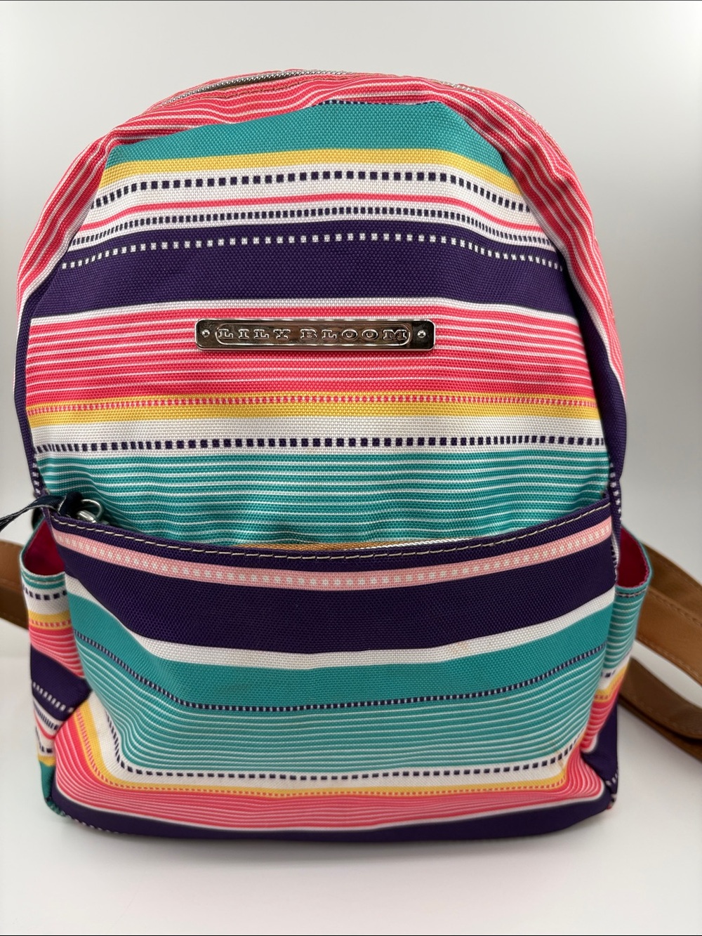 Lily Bloom Eden Mini Multicolor Striped Backpack in Teal, Pink, Purple & Yellow
